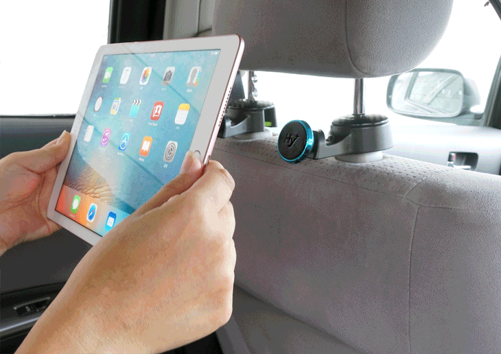 Hy+ iPad、タブレット用 マグネット 車載カーマウントホルダ 後部座席用 HY-MGHLD3(ヘッドレスト装着モデル)