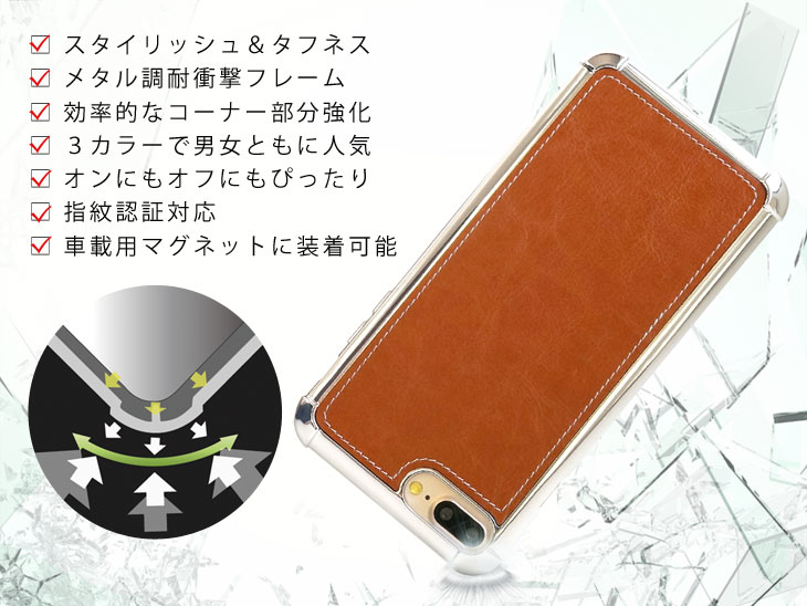 iPhone7 Plus、iPhone8 Plus (アイフォン8 プラス) 耐衝撃ケース ビンテージPU仕上げ (カーマウントプレート、ストラップホール付き)
