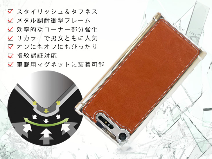 Hy+ Xperia XZ1 (エクスペリアXZ1) SO-01K SOV36 耐衝撃ケース ビンテージPU仕上げ (カーマウントプレート、ストラップホール付き)