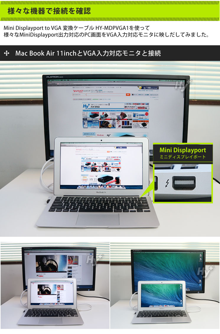 HY-MDPVGA1を使ってMac Book Air11inchの画面をVGA入力対応モニタに映しだしてみました