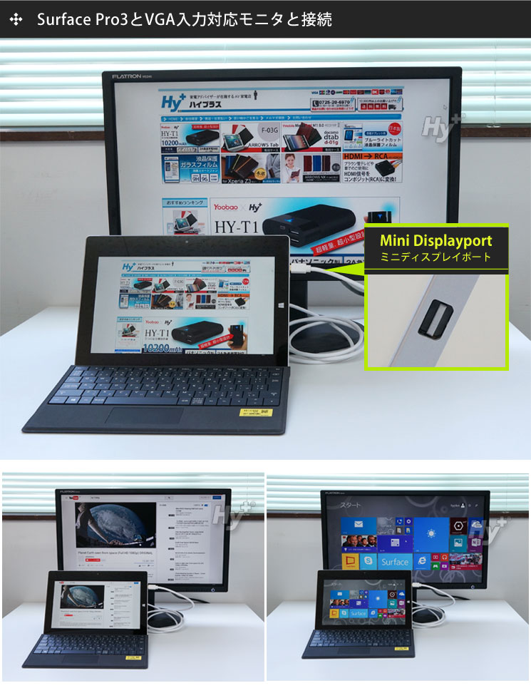 HY-MDPVGA1を使ってSurface Pro3の画面をVGA入力対応モニタに映しだしてみました