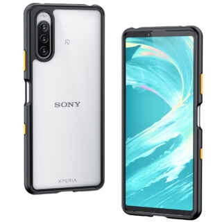 Hy+ Xperia10 iii カラーボタン 耐衝撃 ハイブリッドケース SO-52B SOG04 ストラップホール 米軍MIL規格 TPU PC ケース ブラック