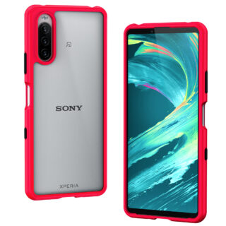 Hy+ Xperia10 iii カラーボタン 耐衝撃 ハイブリッドケース SO-52B SOG04 ストラップホール 米軍MIL規格 TPU PC ケース レッド